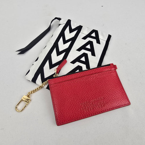 Marc Jacobs Red Pebbled Leather Zip Card Case Keychain