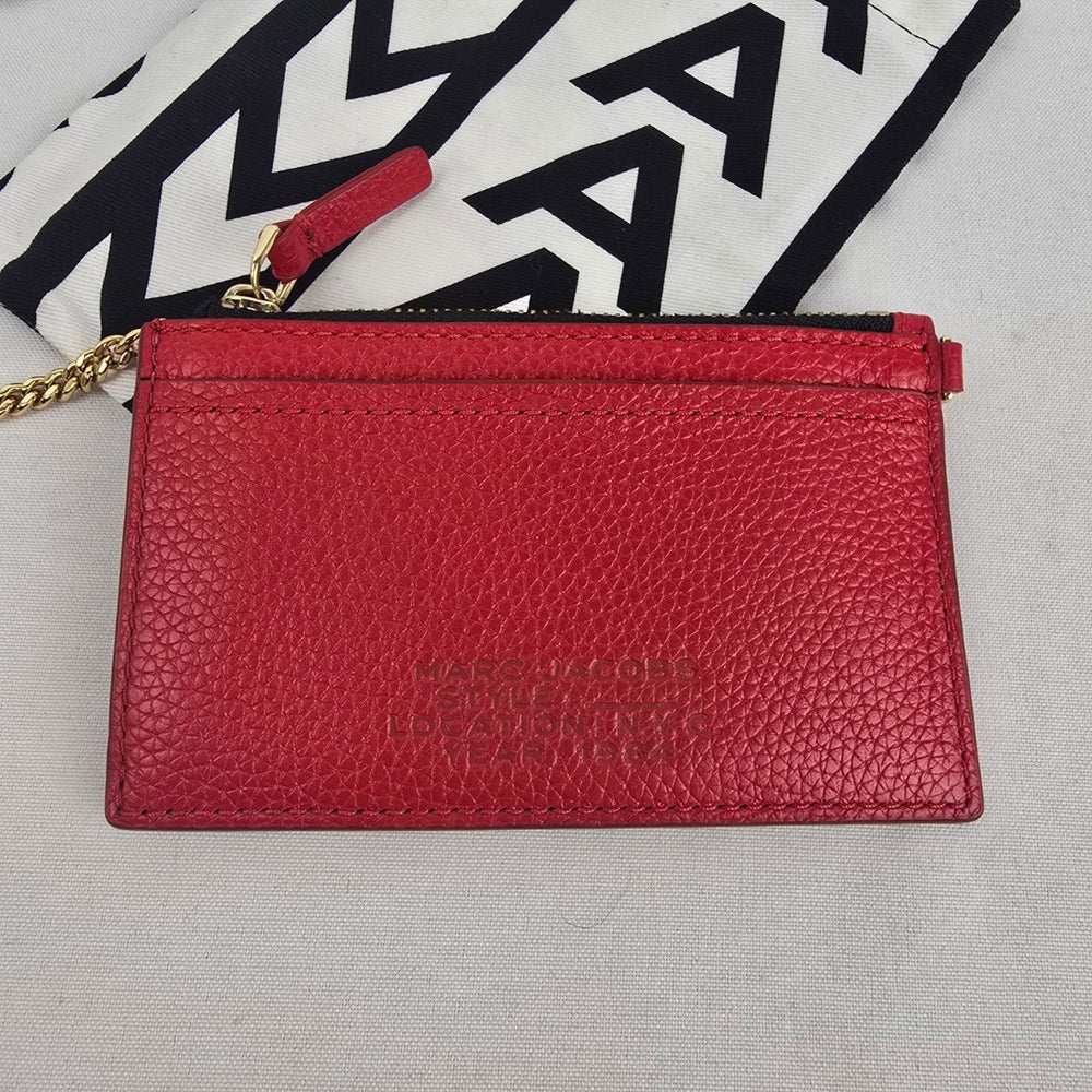 Marc Jacobs Red Pebbled Leather Zip Card Case Keychain