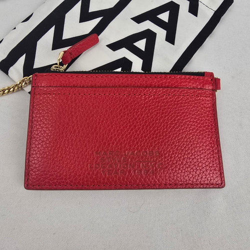 Marc Jacobs Red Pebbled Leather Zip Card Case Keychain