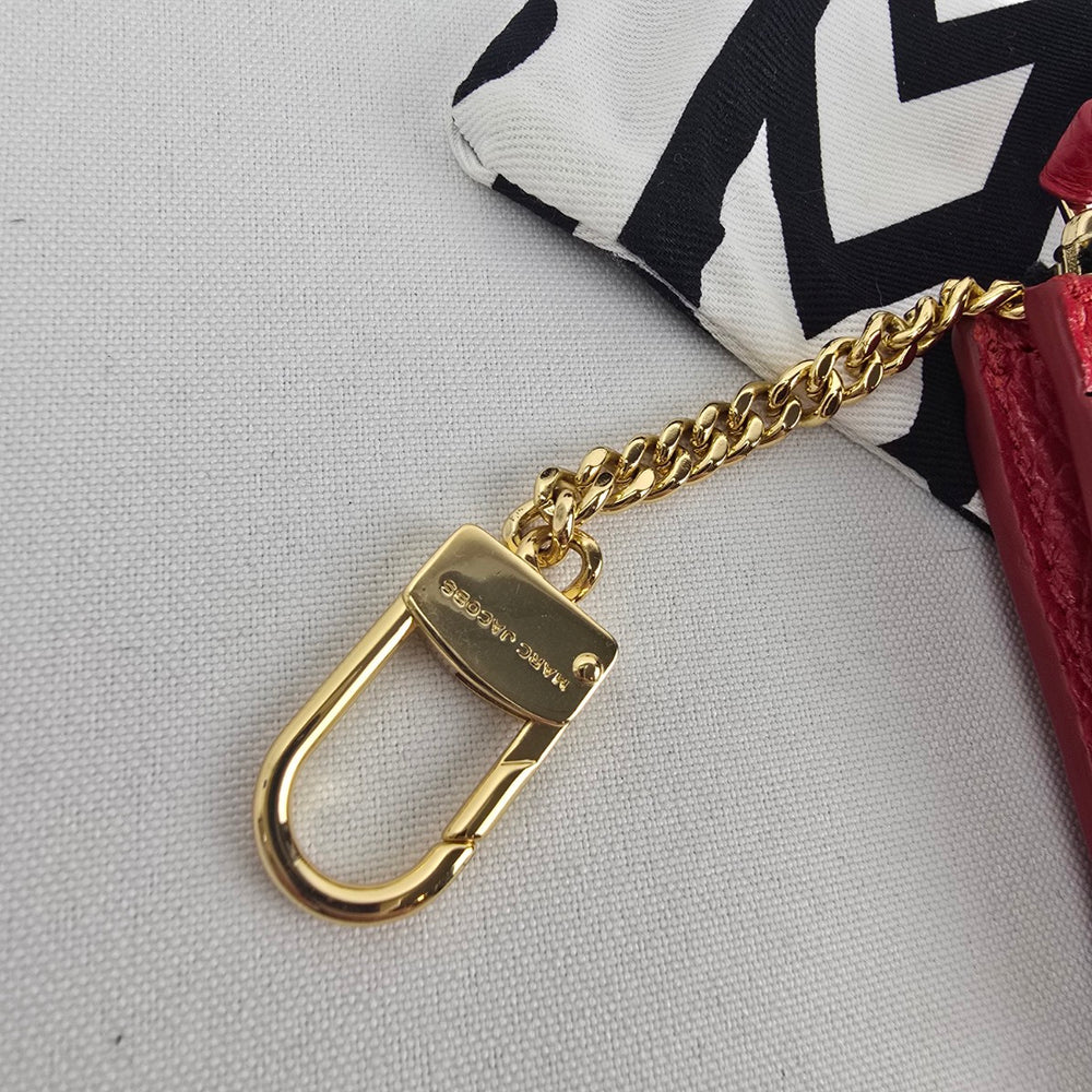 Marc Jacobs Red Pebbled Leather Zip Card Case Keychain