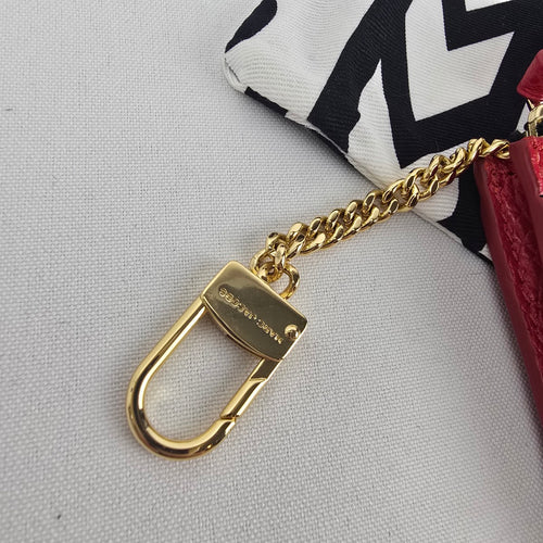 Marc Jacobs Red Pebbled Leather Zip Card Case Keychain