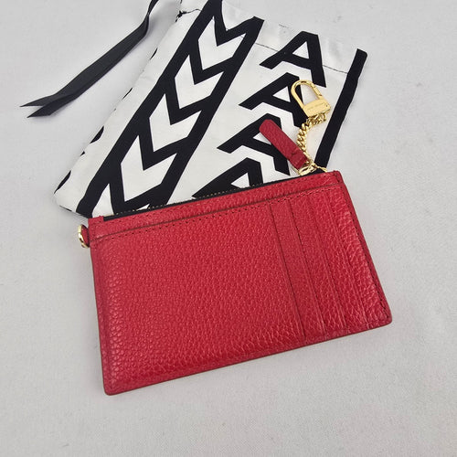 Marc Jacobs Red Pebbled Leather Zip Card Case Keychain