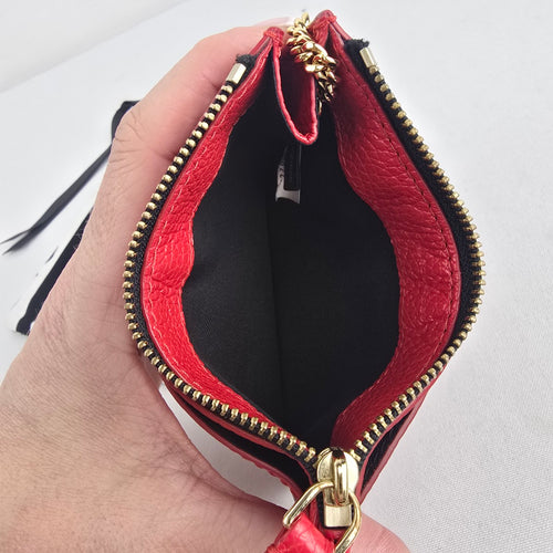 Marc Jacobs Red Pebbled Leather Zip Card Case Keychain