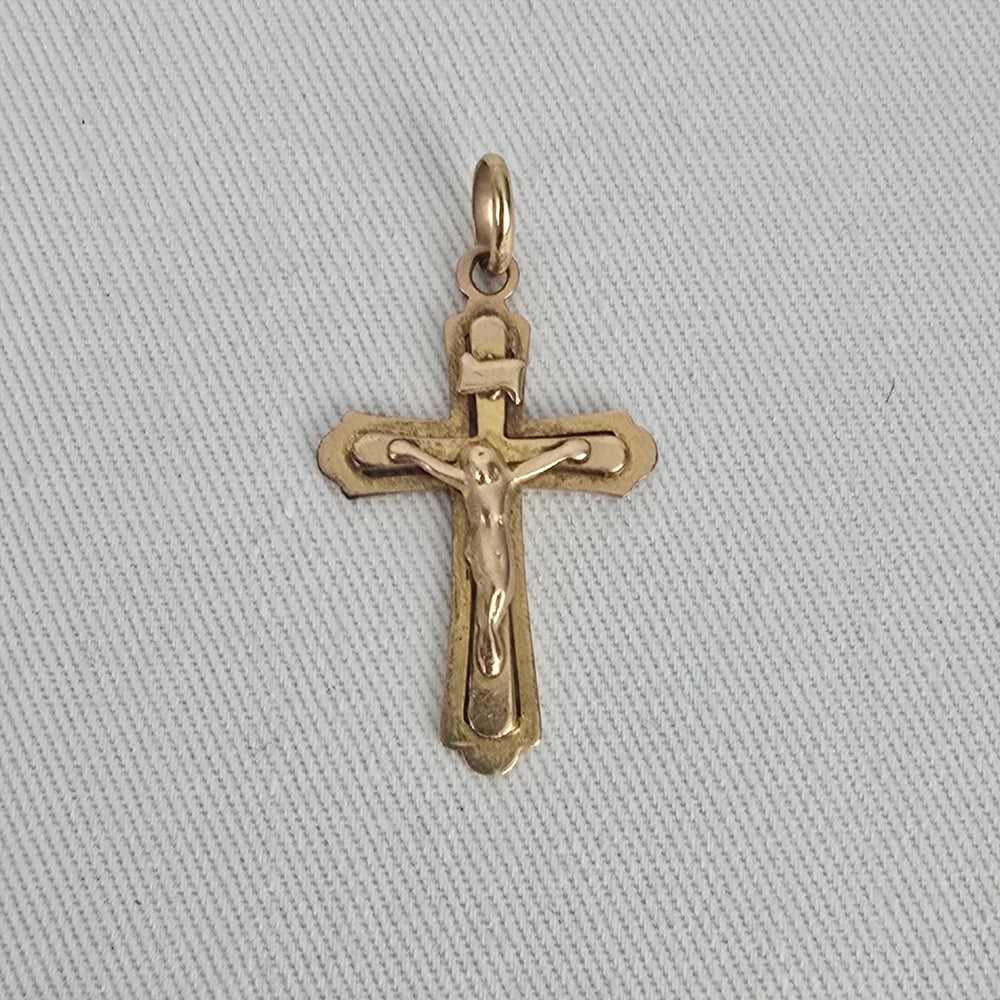 Vintage 10K Gold Crucifix Cross Pendant Religious Charm