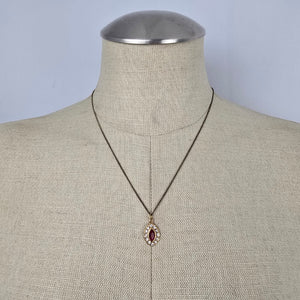 Vintage Gold Tone Red Marquise Rhinestone Pendant Necklace