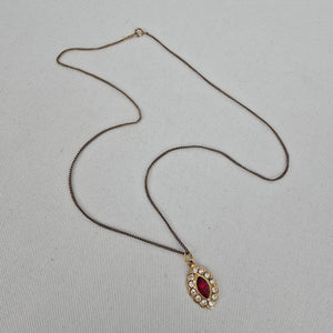Vintage Gold Tone Red Marquise Rhinestone Pendant Necklace