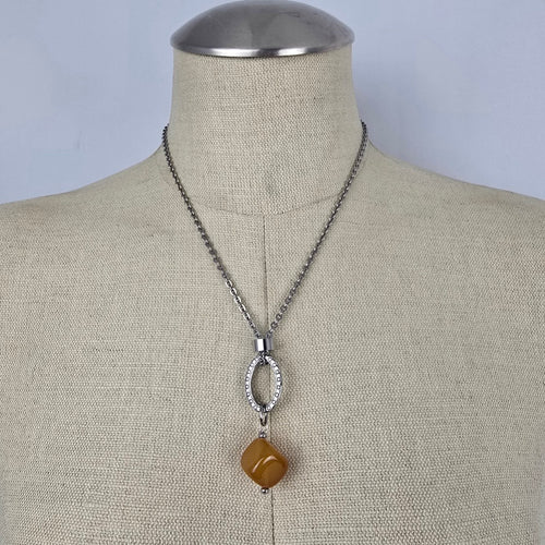Abraxas Silver Tone Orange Bead Pendant Necklace
