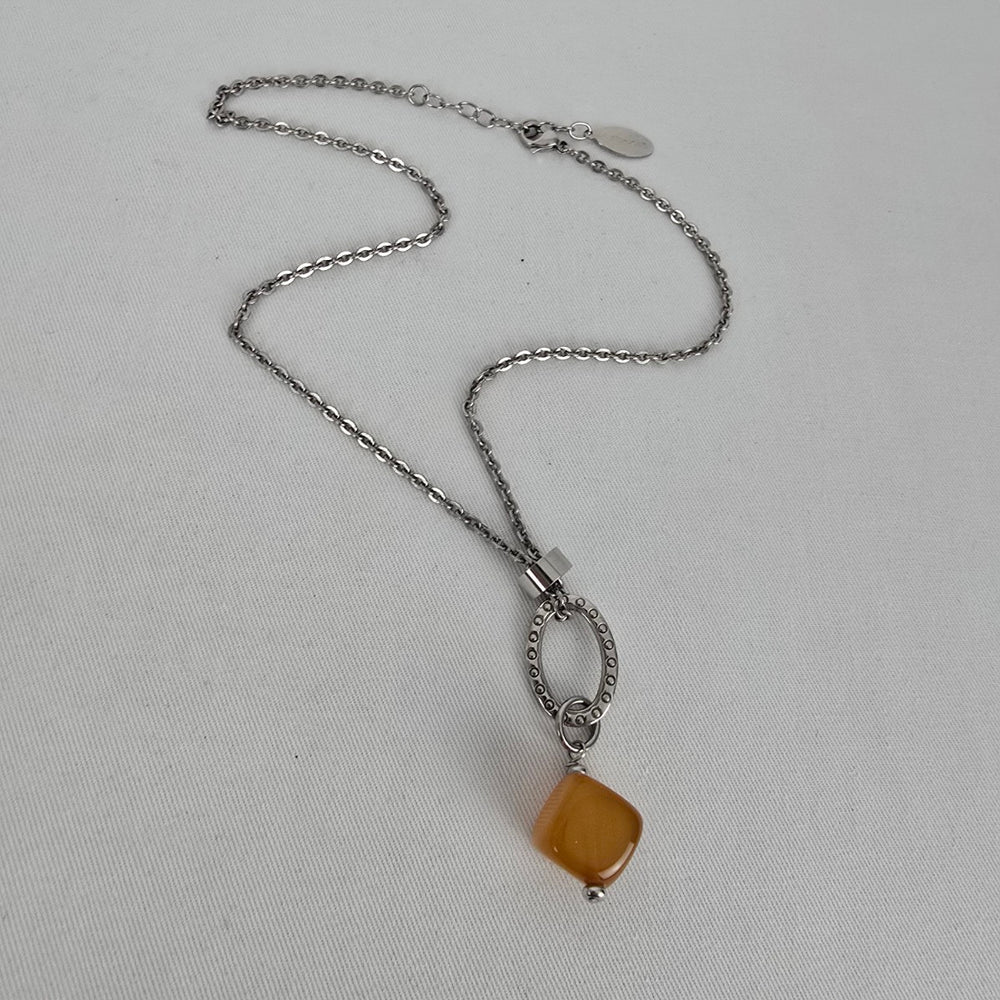 Abraxas Silver Tone Orange Bead Pendant Necklace