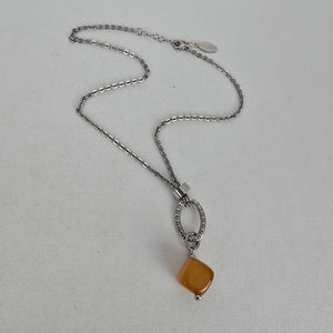 Abraxas Silver Tone Orange Bead Pendant Necklace
