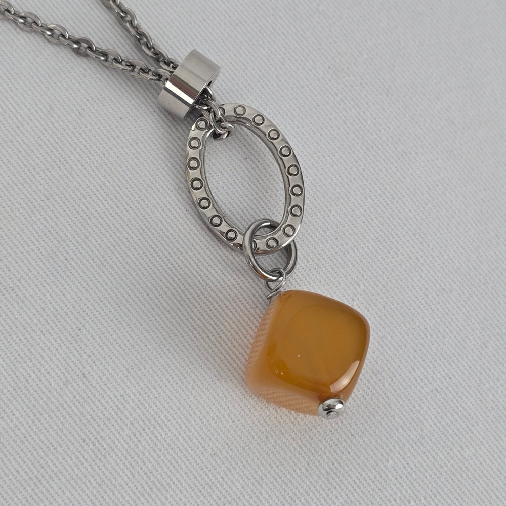 Abraxas Silver Tone Orange Bead Pendant Necklace