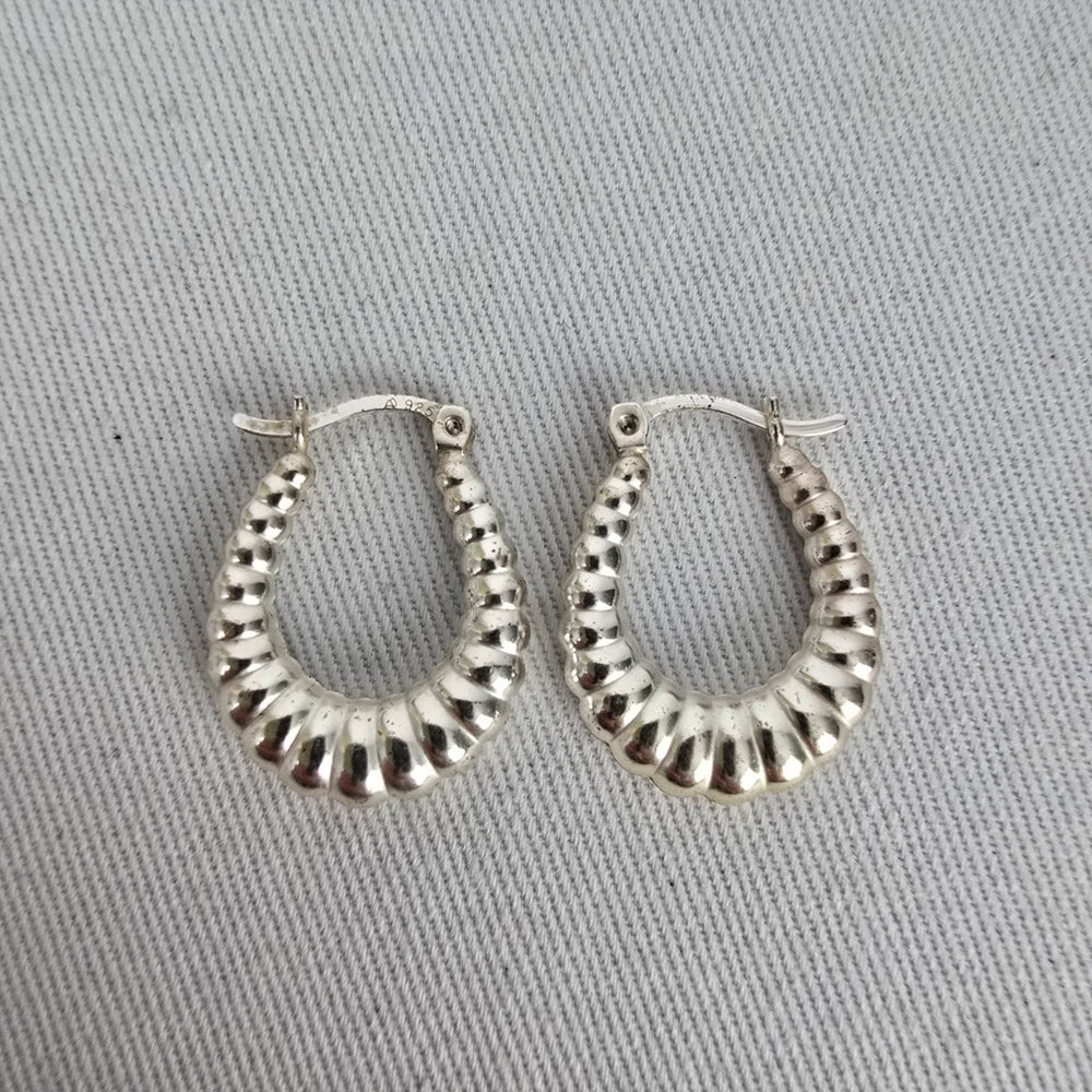 925 Sterling Silver Textured Oval Hoop Earrings