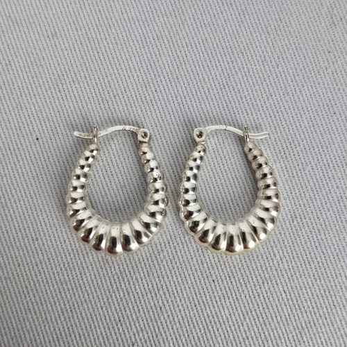 925 Sterling Silver Textured Oval Hoop Earrings