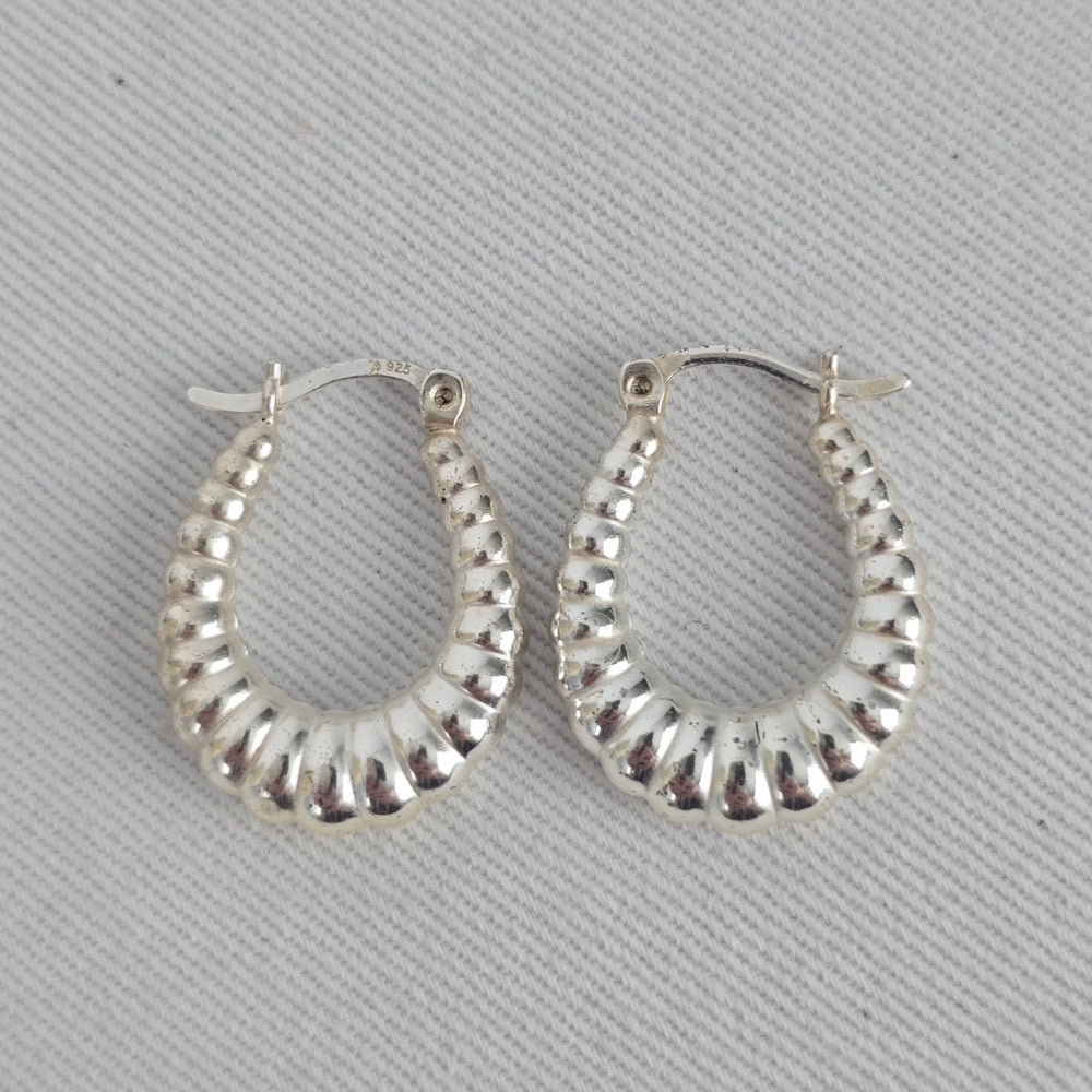 925 Sterling Silver Textured Oval Hoop Earrings