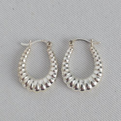 925 Sterling Silver Textured Oval Hoop Earrings