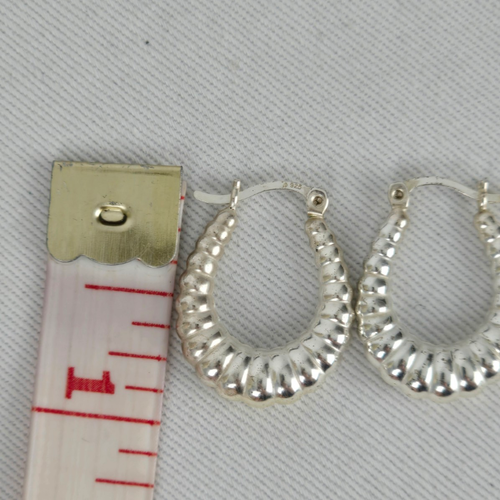 925 Sterling Silver Textured Oval Hoop Earrings