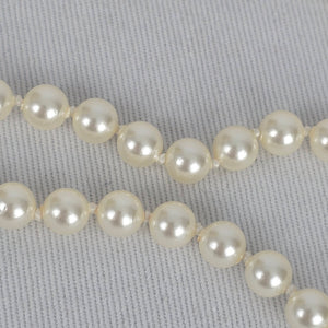 Vintage Long Faux Pearl Beaded Necklace with Decorative Silver Tone Clasp