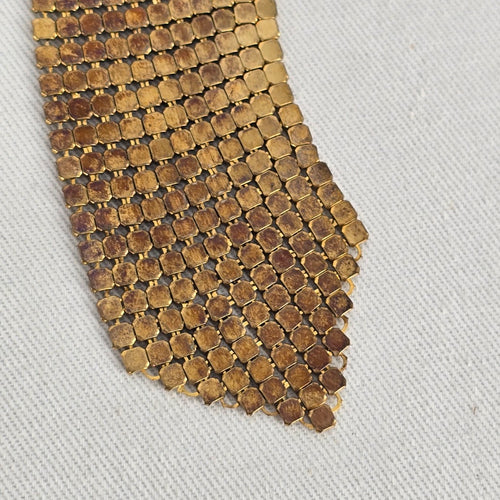 Vintage Gold Tone Mesh Tie Necklace Statement Bib Chain Necklace