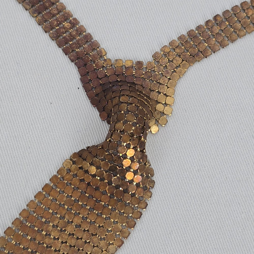 Vintage Gold Tone Mesh Tie Necklace Statement Bib Chain Necklace