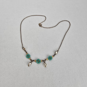 Vintage Gold Filled Turquoise Flower Pearl Dangle Floral Necklace