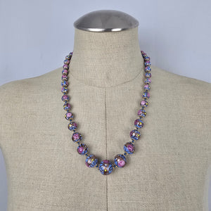 Vintage Art Glass 1950s Venetian Beaded Necklace Pink Lavender Floral