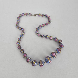 Vintage Art Glass 1950s Venetian Beaded Necklace Pink Lavender Floral