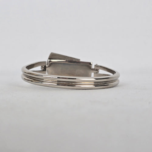 Vintage Hong Kong Silver Tone Hinged Bangle Bracelet