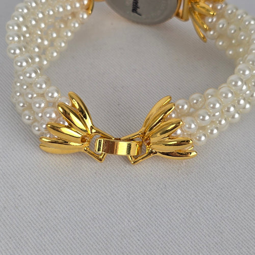 Vintage Rococo Faux Pearl Gold Tone Quartz Bracelet Watch