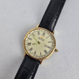 Steinhausen Swiss 5 Jewel Gold Tone Date Leather Dress Watch