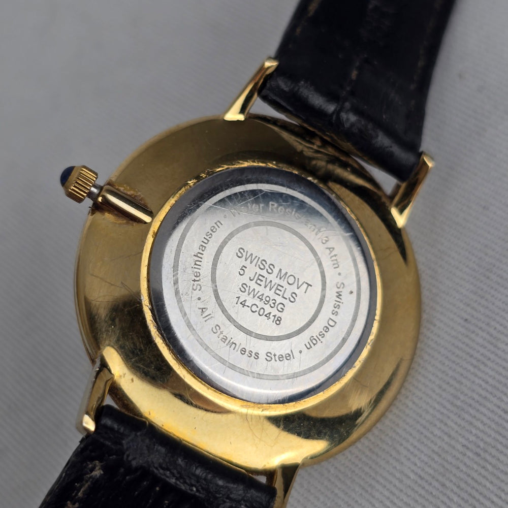 Steinhausen Swiss 5 Jewel Gold Tone Date Leather Dress Watch