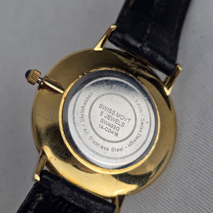 Steinhausen Swiss 5 Jewel Gold Tone Date Leather Dress Watch
