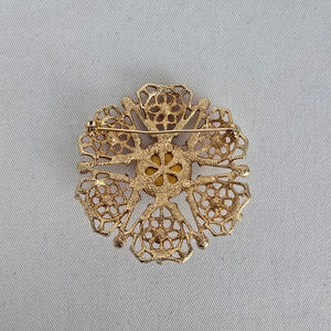Vintage Sarah Coventry Gold Tone Red Cabochon Rhinestone Brooch Pin