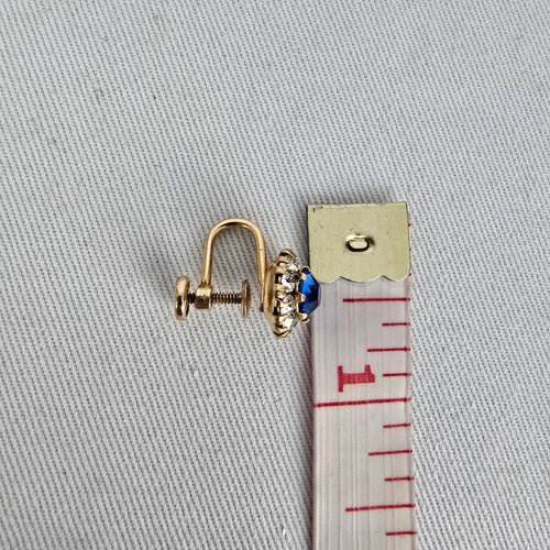 Vintage 12K Gold Filled Blue Rhinestone Screw Back Earrings Halo Design