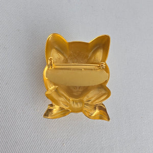Vintage Gold Tone Cat Face earring with Bow Cute Kitten Animal Pin Brooch