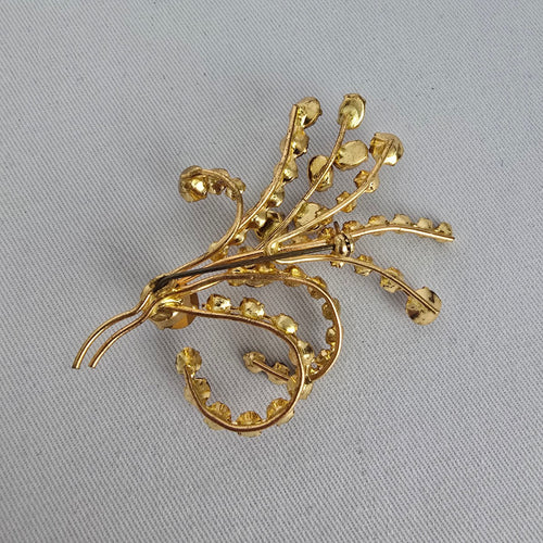 Vintage Gold Tone Purple Rhinestone Floral Spray Brooch  Bouquet Pin