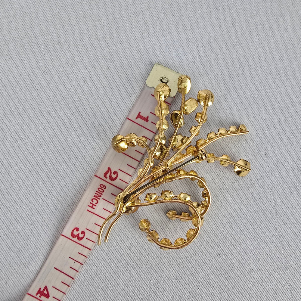 Vintage Gold Tone Purple Rhinestone Floral Spray Brooch  Bouquet Pin