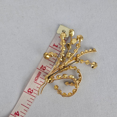 Vintage Gold Tone Purple Rhinestone Floral Spray Brooch  Bouquet Pin
