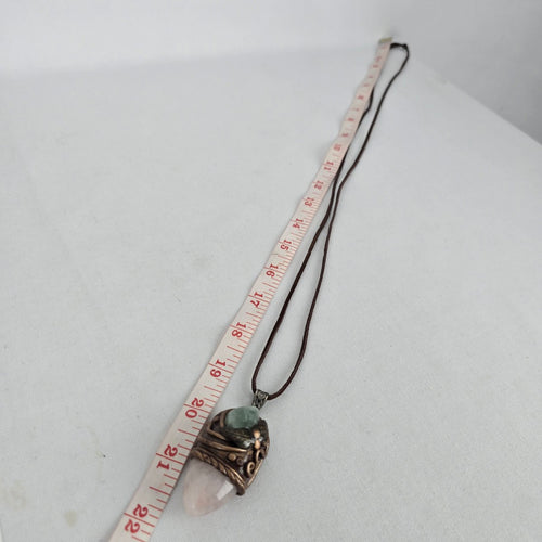 Artisan Rose Quartz Crystal Pendant Necklace Green Stone Brown Cord