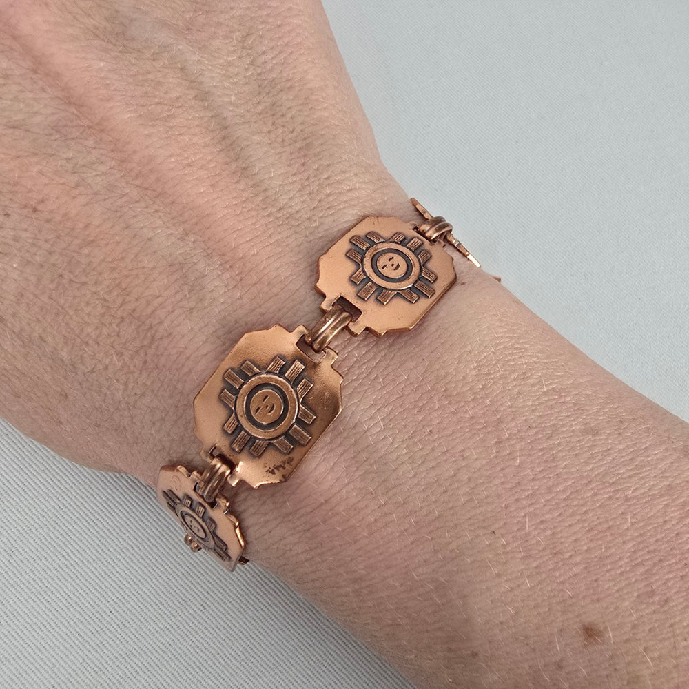 Vintage Southwest Copper Sun Face Link Bracelet