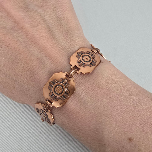 Vintage Southwest Copper Sun Face Link Bracelet