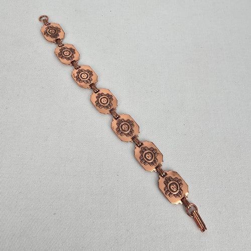 Vintage Southwest Copper Sun Face Link Bracelet