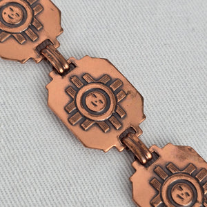 Vintage Southwest Copper Sun Face Link Bracelet