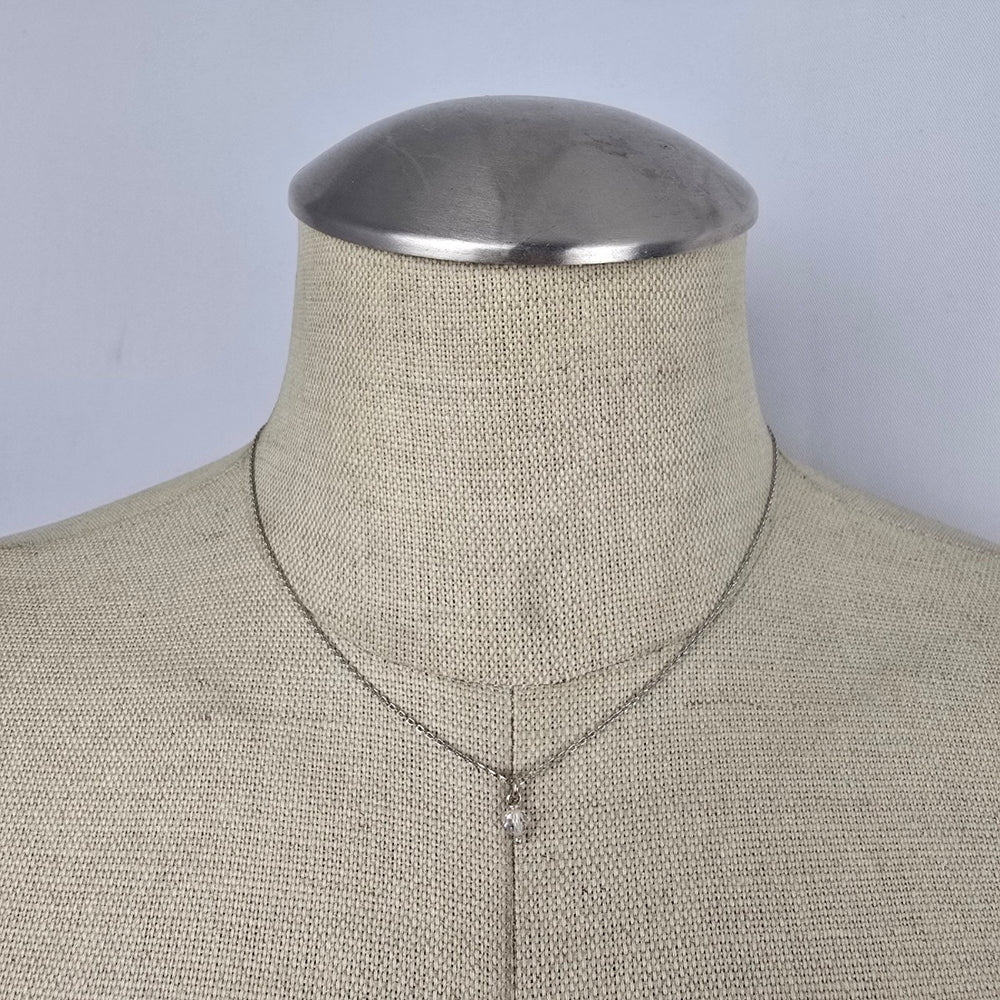 925 Italy Silver Crystal Drop Pendant Necklace
