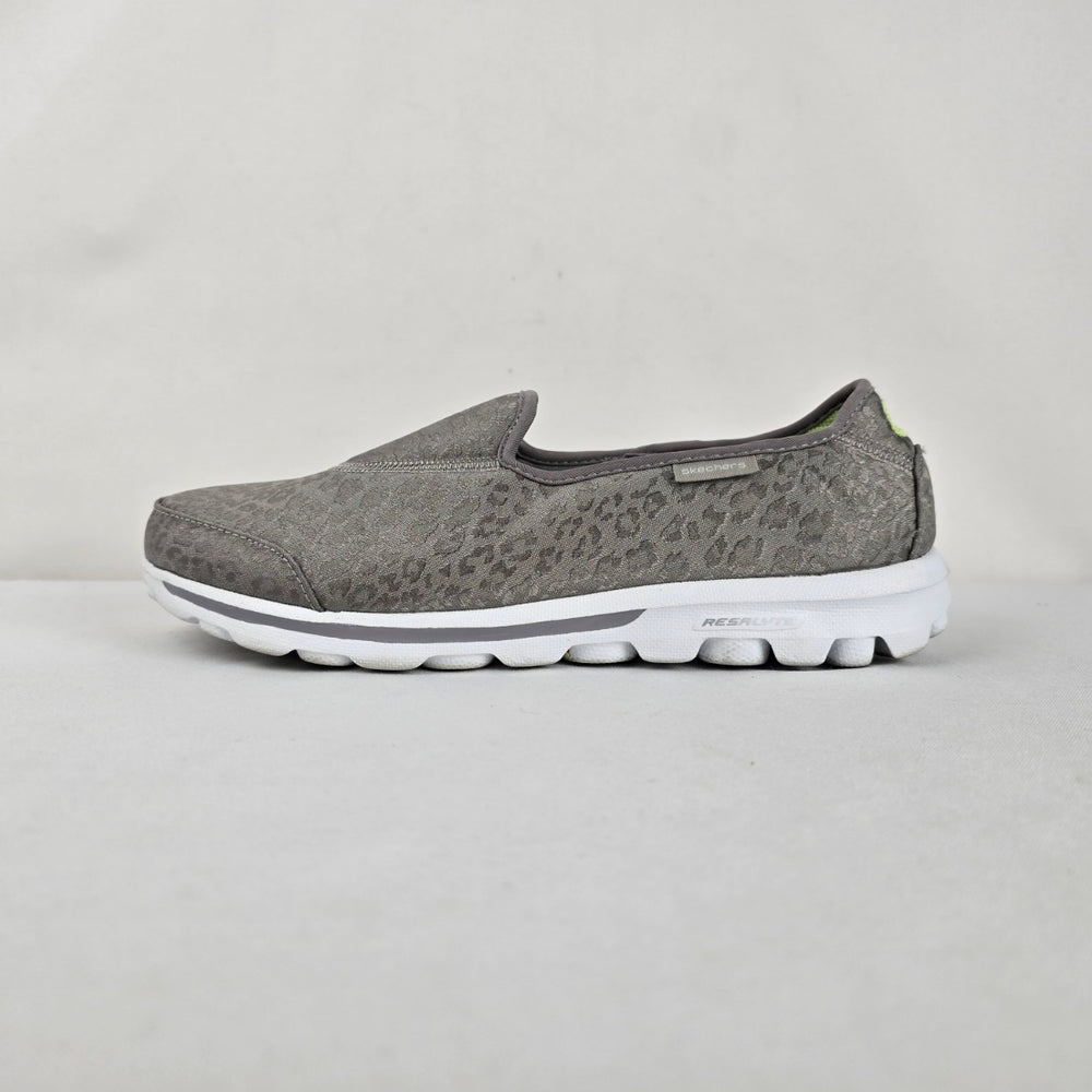 Skechers GOwalk Original Grey Leopard Slip-On Walking Shoes Size 9
