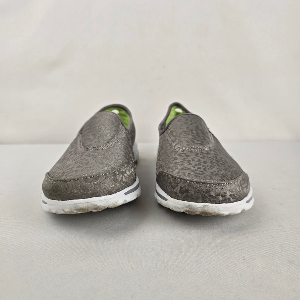 Skechers GOwalk Original Grey Leopard Slip-On Walking Shoes Size 9