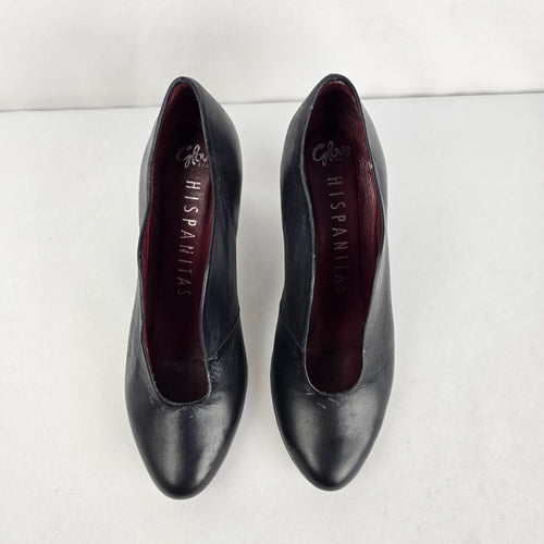 Hispanitas Black Leather High-Heel Shoe Booties Size 8