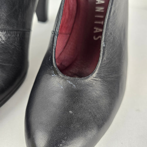 Hispanitas Black Leather High-Heel Shoe Booties Size 8