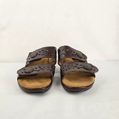 Thom McAn Wendy Brown Leather Comfort Wedge Sandals Size 8.5