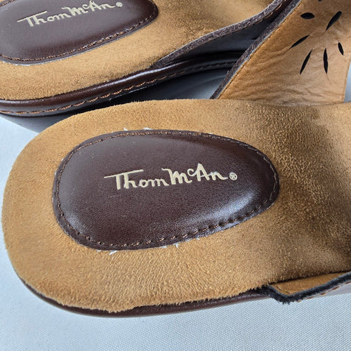 Thom McAn Wendy Brown Leather Comfort Wedge Sandals Size 8.5