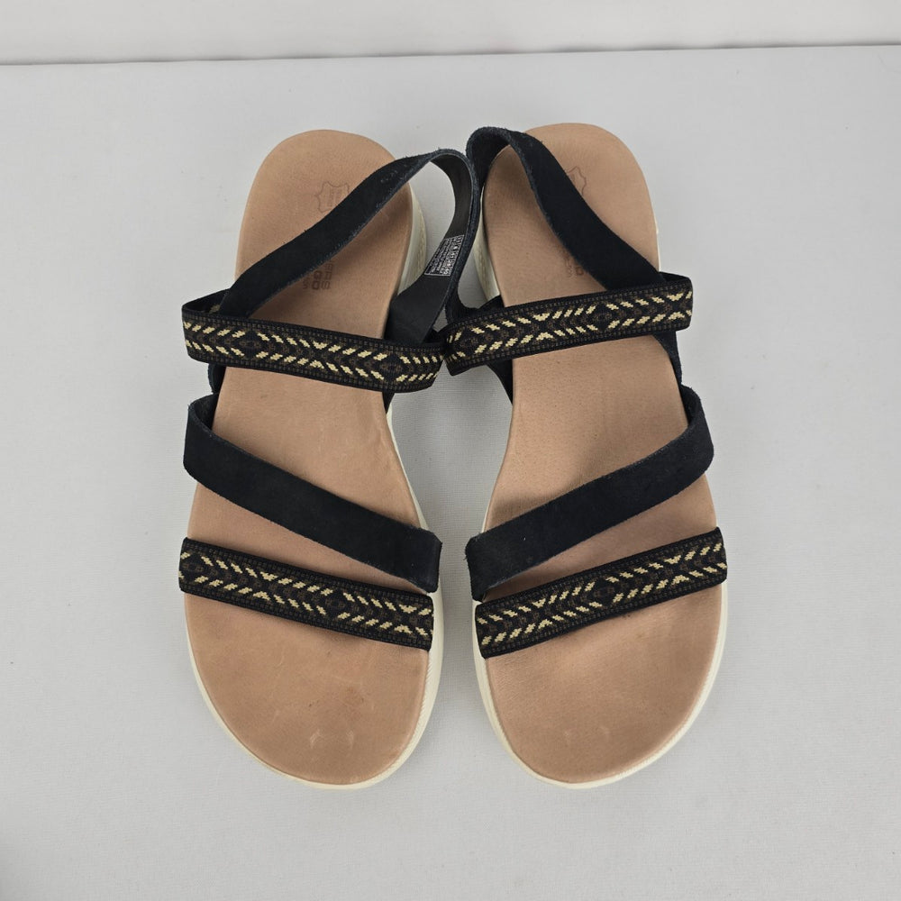 Skechers On-the-GO Black & Gold Strappy Comfort Sandals Size 11