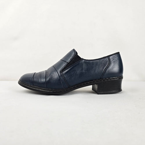 Rieker Navy Leather Slip-On Low-Heel Shoes Size 6
